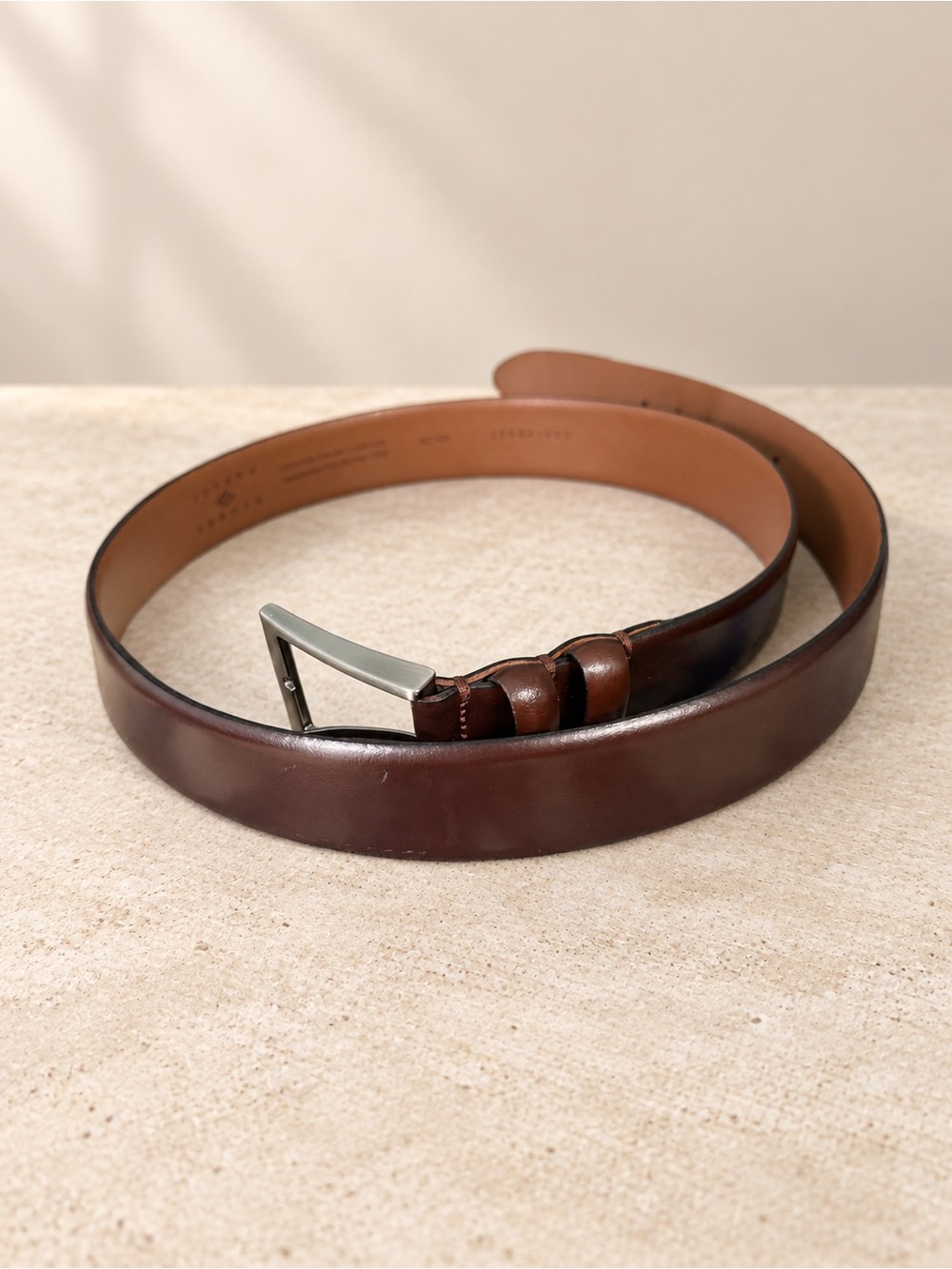 Joseph Abboud Dark Brown Leather Men's Belt with Silver Buckle